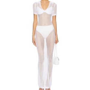 superdown White Crochet Mesh Swim Coverup Maxi Dress